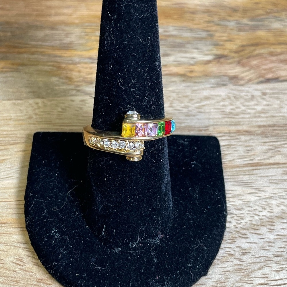 Vintage Deadstock 18KT Gold Filled Ring with Natural Tourmaline & Quartz Crystal - Picture 5 of 8